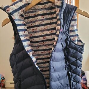 Roxy Navy and Pink Striped Floral Lined Vest, Reversible, M